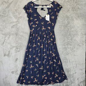 Roxy Dress Womens XS Blue Floral Rush Minute ERJWD03384 Short Sleeve Viscose